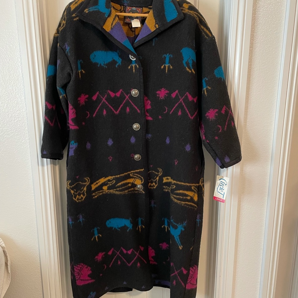 BEAUTIFUL VINTAGE CIRCLE T BLACK BLANKET COAT  NWT - Picture 6 of 10